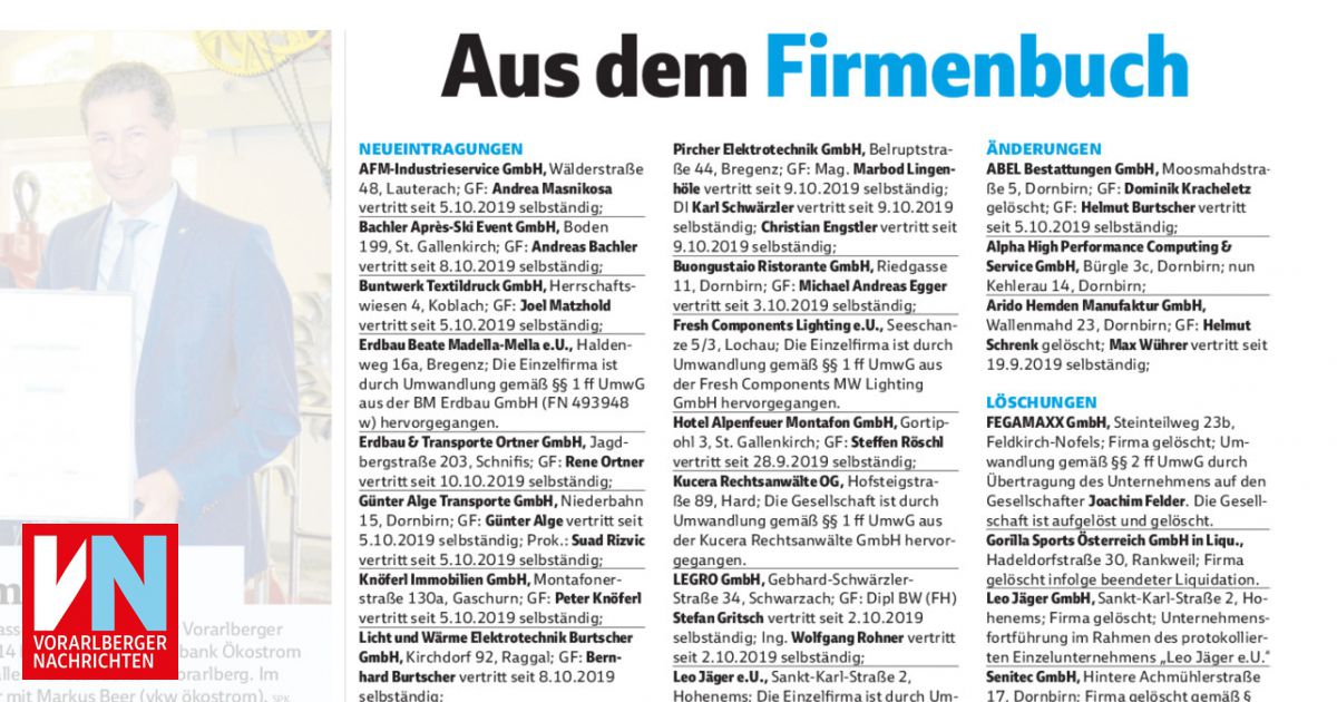 Aus dem Firmenbuch Vorarlberger Nachrichten VN.AT