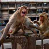 Raufende Affen werden in Thailand von Behörden gefüttert