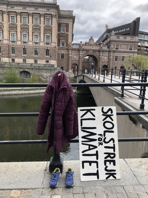 Angesichts der Coronakrise und dem Ausweichen der Klimaschutzdemonstrationen ins Internet hat Greta Thunberg ein Bild ihres Protests ohne sich selbst veröffentlicht.