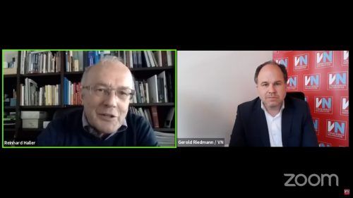 „Höchste Vorsicht, ja, unnötige Angst, nein“, meint Psychiater Reinhard Haller (l.) zum allgegenwärtigen Thema im Gespräch mit VN-Chefredakteur Gerold Riedmann. ???