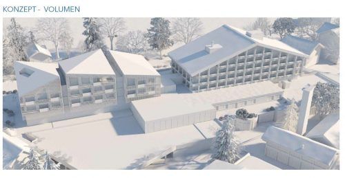 Die Erweiterungspläne des Löwen Hotels Montafon sehen die Errichtung eines 5,5-geschoßigen Zubaus vor.  Monoplan