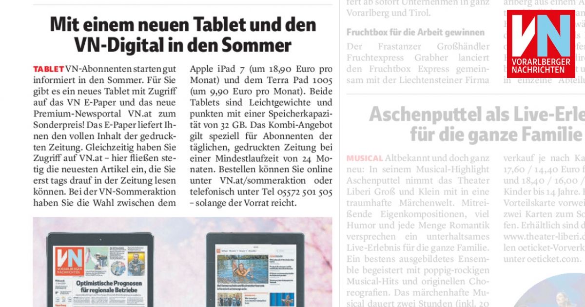 Mit einem neuen Tablet und den VNDigital in den Sommer Vorarlberger