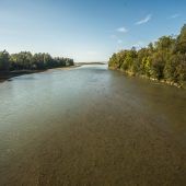 Bauarbeiten an der Bregenzerach im Herbst