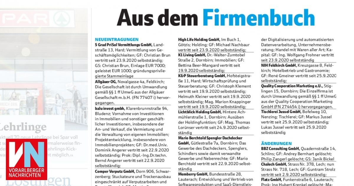 Aus dem Firmenbuch Vorarlberger Nachrichten VN.AT