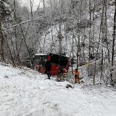 Dornbirner Stadtbus in Wald abgestürzt