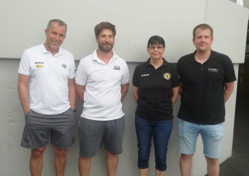 Bulldogs-Nachwuchskoordinator Daniel Göggel (v.l.), HSC-Nachwuchskoordinatoren Daniel Fekete und Barbara Vonach und SC-Rheintal-Sportchef Fabian von Allmen. mima