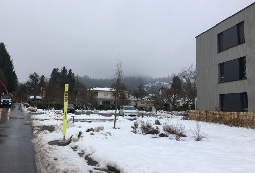 In der Bahnhofstraße in Wolfurt wurden, vorerst provisorich, die neue Haltestelle Kreiennest eingerichtet. hapf