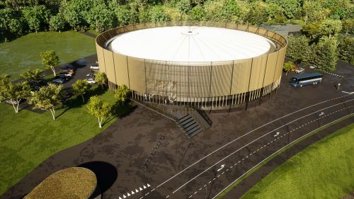 Ursprünglich war die Halle rund geplant. Aus Kostengründen soll sie nun eckig werden. Rendering