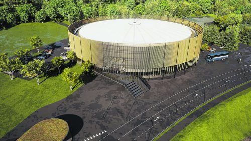 Rund wie ein Puck: Der Baustart für die Wälderhalle kann voraussichtlich im Frühsommer erfolgen. Rendering