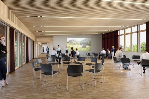 Seminarinfrastruktur, Gastronomie, Jugendspielraum und Büros werden auf den neuesten Stand gebracht. Das Äußere des Hauses bleibt weitgehend unangetastet. Arbogast