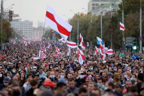 Die Stiftung hob die Rolle der Zivilgesellschaft hervor – etwa in Belarus. Dort kam es zu Protesten gegen die umstrittenen Präsidentschaftswahlen 2020. AFP