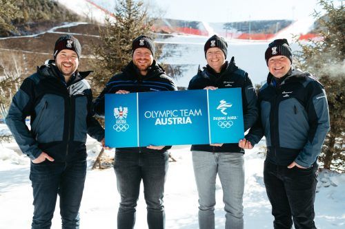 Doppelmayrs Olympia-Team (v. l.): Area Manager Thomas Stöckler, Projektleiter Christian Wilhelm, Geschäftsführer Gerhard Gassner, Vertriebsleiter Alexander Klimmer.  FA/Rogner