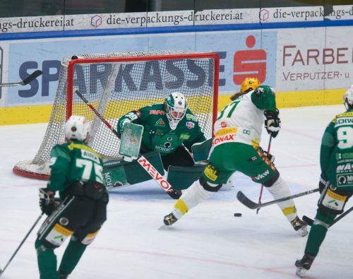 EHC-Stürmer Kevin Puschnik gegen Wald-Torhüter Felix Beck - ein Duell, das auch heute in der Rheinhalle wieder ansteht.  Hartinger