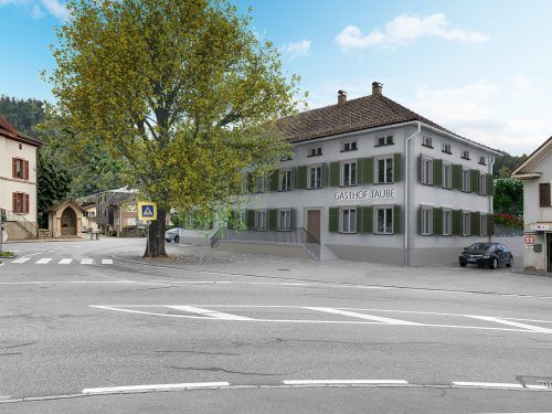Nach der Sanierung soll der Gasthof Taube wieder in neuem Glanz erstrahlen. Die Wieder­eröffnung ist für Mai geplant.  FA/Wright, , Hajek