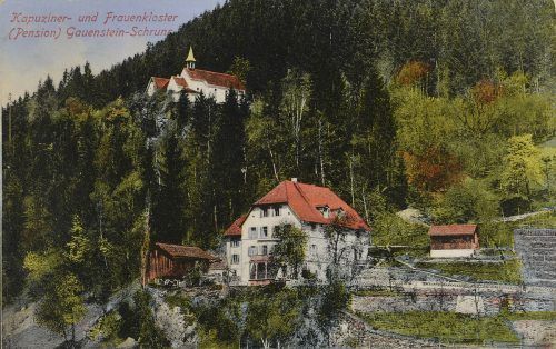 Die Architekten W. Fleisch und H. Wank waren für den Um- und Neubau verantwortlich, der auch bestens dem Zweck des Hauses als Pension, Genesungsheim und Haushaltungsschule entsprach. Sammlung Risch-Lau; Ansichtskartensammlung; Vorarlberger Landesbibliothek