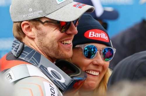 Großes Kristall für Mikaela Shiffrin, kleines für Aleksander Aamodt Kilde: Das Ski-Traumpaar darf in Courchevel ausgiebig feiern. reuters