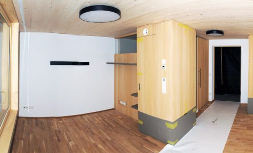 Innenansicht eines der 22 Qaudratmeter großen vorgefertigten Module.
