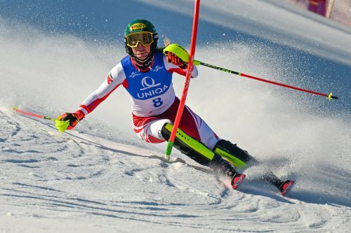 Katharina Liensberger setzte mit den Titelgewinn im Slalom einen perfekten Ausklang unter eine erfolgreiche Skisaison. gepa