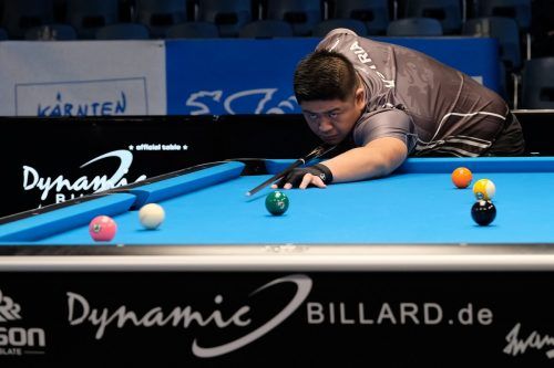 Nach sechs Siegen und über elf Stunden Spielzeit wurde Mario He im 14/1-Spiel im Halbfinale gestoppt und holte EM-Bronze. EPBF