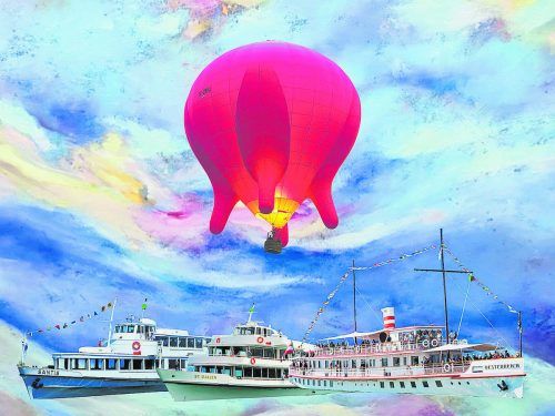 Der Euter-Ballon ist eine soziale Skulptur von Barbara Anna Husar und zeigt sich am Himmel als Zeichen für die bewusste Interaktion zwischen Mensch und Natur. veranstalter