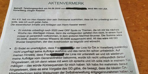 Kopie des Aktenvermerks über ein Telefonat vom September 2020.