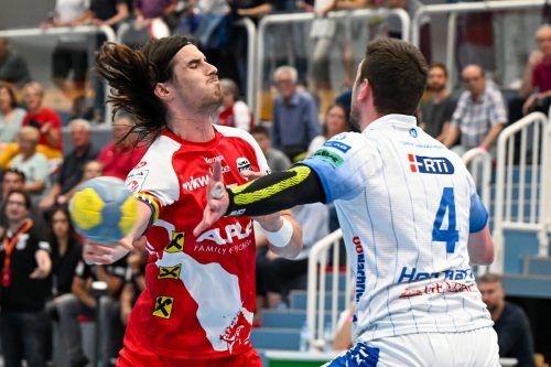 Ivan Horvat und Titelverteidiger Alpla HC Hard wollen heute in Linz den ersten Matchball nützen und ins Finale einziehen. VN/Lerch