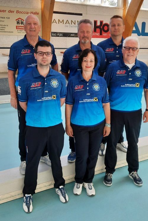 Das Meisterteam des BC Hard: Emanuel Brändle, Andrea Steininger, Dieter Ill (vorne v. l.), Günther Ill, Günther Baur und Stefanac Sinisa (hinten v. l.).