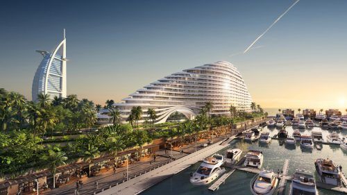 Das neueste Großprojekt für Dubais Tourismus: Marsa al Arab-Hotel mit Jachthafen, der von Photinus beleuchtet wird. Dubai Holding