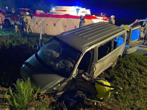 Der Bus kam im Straßengraben auf den Rädern zum Stillstand. Der Fahrer erlag noch an der Unfallstelle seinen schweren Verletzungen. Feuerwehr Silz