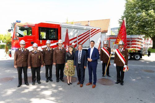 Die Fahrzeugweihe führte auch LH Markus Wallner nach Wolfurt.  Land Vorarlberg/BH