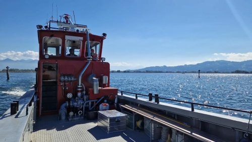 Das Feuerwehrboot „Föhn“ hatte nur einen kurzen Einsatz. feuerwher hard