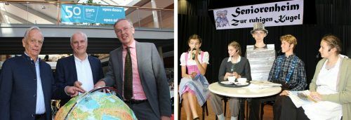 Die Direktoren Hubalek, Kappaurer und Hammerer blickten auf 50 Jahre BWS zurück, die Senioren philosophierten samt ihrem tollpatschigen Roboter in der „ruhigen Kugel“ über das 66-Jahr-Jubiläum der Schule.  STP/3
