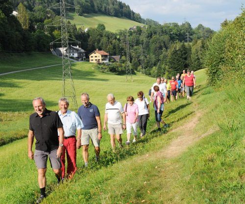 Edi Lex vorne mit dabei bei der Abschlusswanderung der Herzintaktgruppe Bregenz im Juli 2022.  AJK/2