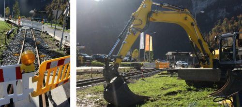 Nach dem letzten Betriebstag der Sommersaison wurde auch noch die Straßenquerung beim Kreisverkehr saniert.  STP/2