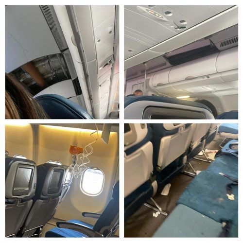 Handyfotos von Passagieren zeigen die Beschädigungen im Flugzeuginneren.  ap
