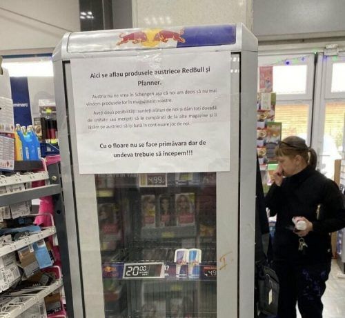 So reagiert man in Rumänien: Solange man in Schengen nicht willkommen ist, sind es auch Pfanner und Red Bull nicht.  Visegrad 24