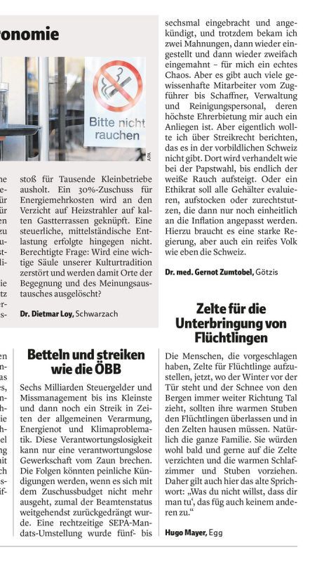 VN-Leserbrief vom 1. Dezember 2022.