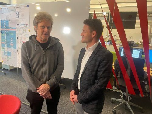 Betriebsratschef Alexander Greussing und GPA-GF Marcel Gilly.