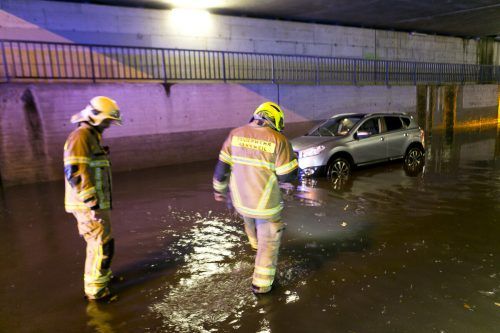 Eine Unterführung in Rankweil unter Wasser. LFV/Mathis