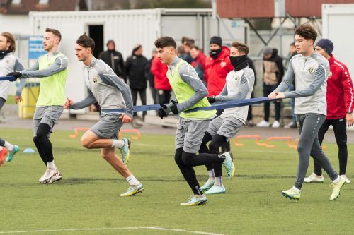 So richtig Gas geben heißt es für die Altach-Spieler. Schon im ersten offiziellen Rasentraining wurden die Kicker gefordert. VN-Stiplovsek/3