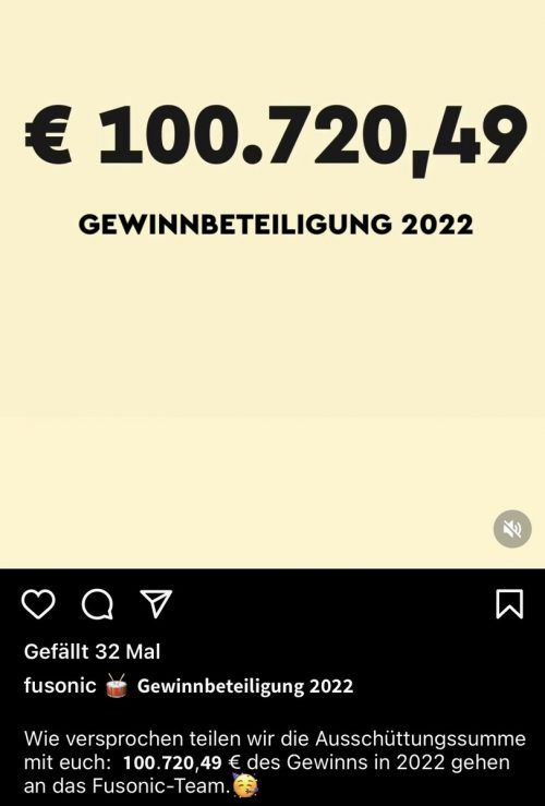 100.720,49 Euro vom Gewinn gehen bei Fusonic an die Mitarbeiter. vn