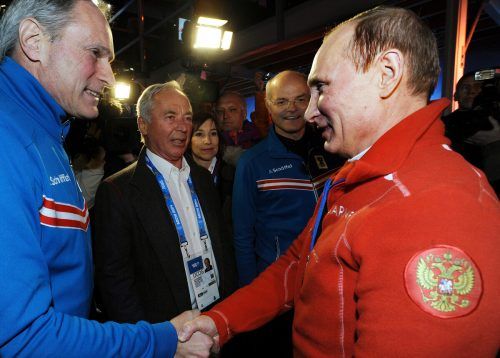 2014 war Wladimir Putin bei den Olympischen Spielen in Sotschi Gast im Österreich-Haus bei Peter Mennel, Karl Schranz und ÖOC-Präsident Karl Stoss. APA