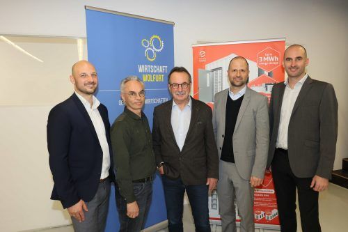 Gastgeber Christopher Schöpf, Referent Christoph Drexel, Organisator Walter Eberle, LR Marco Tittler und Christof Pürmair (ebs).  ame/5