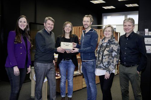 Nathalie Heinisch (GF Lustenau Marketing), Bgm. Kurt Fischer, Patricia Almer (Botta), Dominik Ricker (GF NICK naturals), GR Susanne Andexlinger und Christian Hagen (Gemeinde).