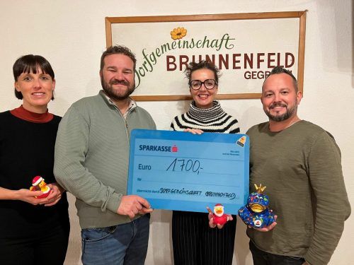 V.l.: Bianca Maria Rovetta (Initiatorin), Christoph Haberl (Vizeobmann), Conny Amann (Netz für Kinder), Daniel Hauser (Obmann). Verein Dorfgemeinschaft Brunnenfeld