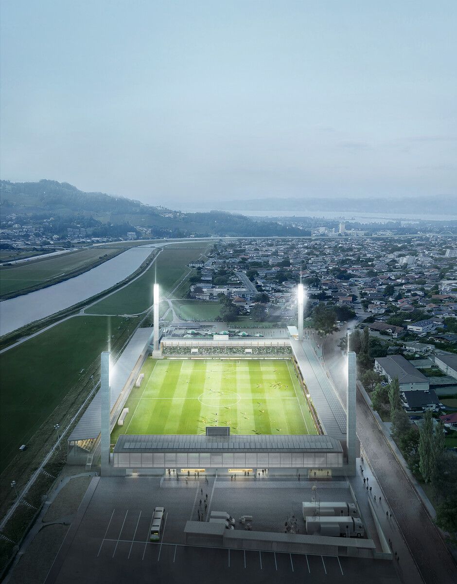 Das neue Reichshofstadion wird das „Tor zum Rhein“, die vier 40 Meter hohen Flutlichtmasten Signal für die Region.