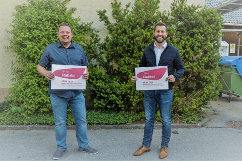 Matthias Luger, Bürgermeister von Stallehr, und der Bludenzer Bürgermeister Simon Tschann stellen die Ergebnisse der Quartiersentwicklungskonzepte vor.  Stadt Bludenz