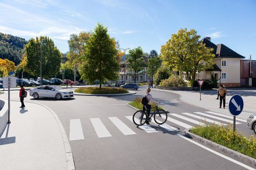 Neugestaltung der Ringstraße mit zwei Kreisverkehren und Tempo 30. Besch & Partner