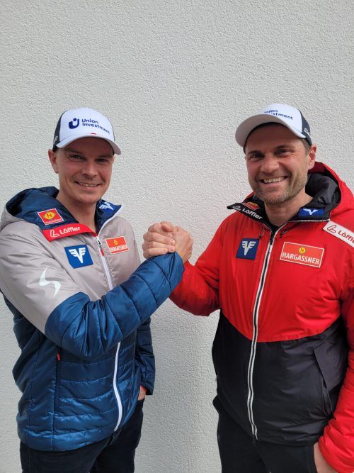 Der neue ÖSV-Sprunglaufchef der Damen Bernhard Metzler (l.) mit Herren-Cheftrainer Andreas Widhölzl.  Ski Austria