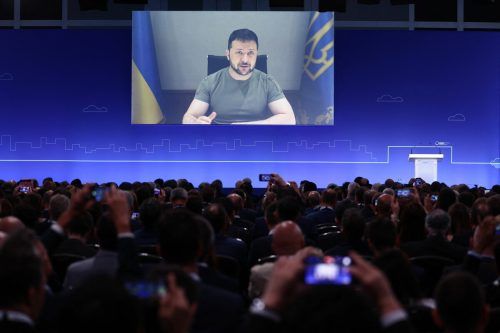 Der ukrainische Präsident hielt über Video eine Ansprache.  AFP